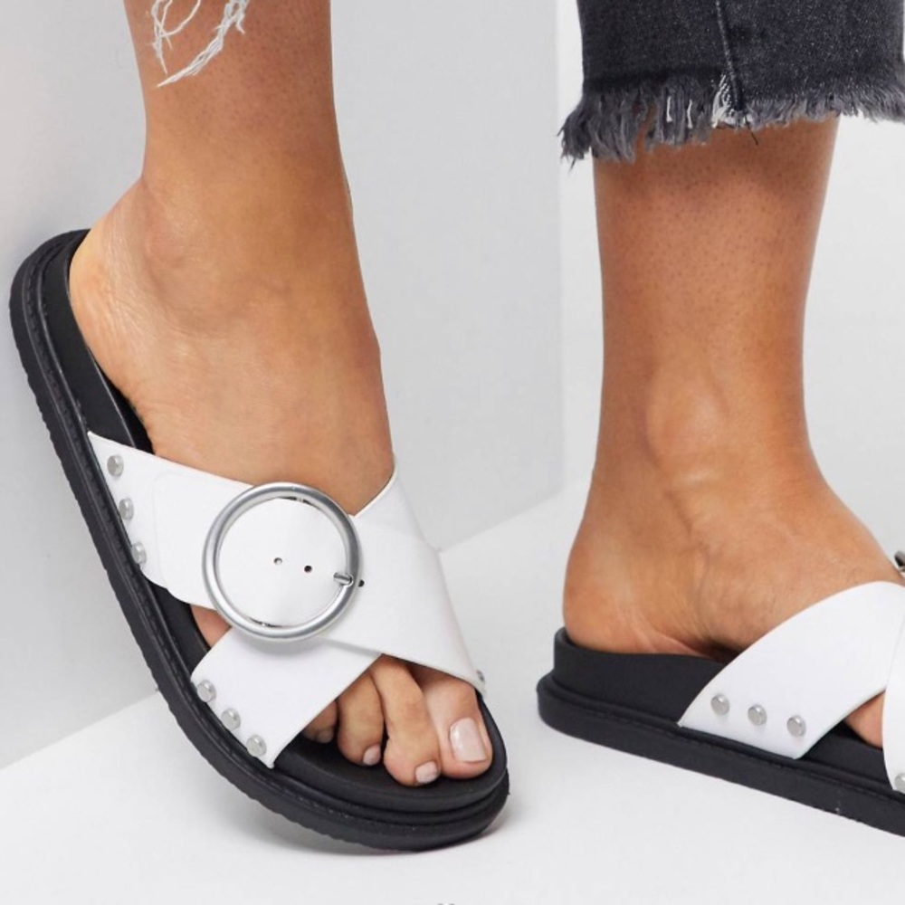 Truffle Collection Buckle Black & White Sandals